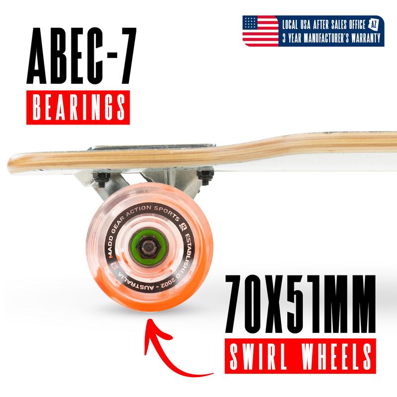 Cruiser Skateboard for Teens & Adults – 31" Drop Through Longboard with Smooth 70mm Wheels – Madd Gear - Tranquil