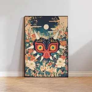 Majoras Mask, Legend of Zelda, Ukiyo-e Tapestry Style, Anime Poster, Printable Wall Art, Bedroom Art, Japanese Home Decor