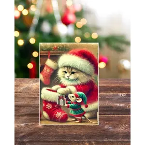 Stocking Stuffer - Cat Lover - Pack of 10 - Christmas Blank Greeting Cards