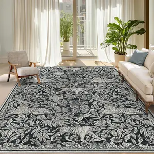 Tiger Print Rug Large Size Washable Carpet Soft Non-Slip Thin Rug Foldable Vintage Indoor Carpet for Bedroom Living Room Office Home Decor