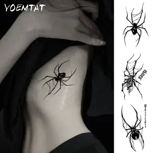 3pcs Gothic Spider Waterproof Temporary Tattoo Sticker With Spider/resilience Text Punk Spider Web Simple Line Animal Totem Body Art Arm  Leg Waist Fake Tattoos Sleeve Women Men Aldult