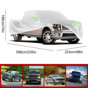 190T Silver All-Weather Reflective Car Cover, Waterproof Windproof UV Protection Dust Cover for Vehicles-Suitable for F150 Pickup Truck