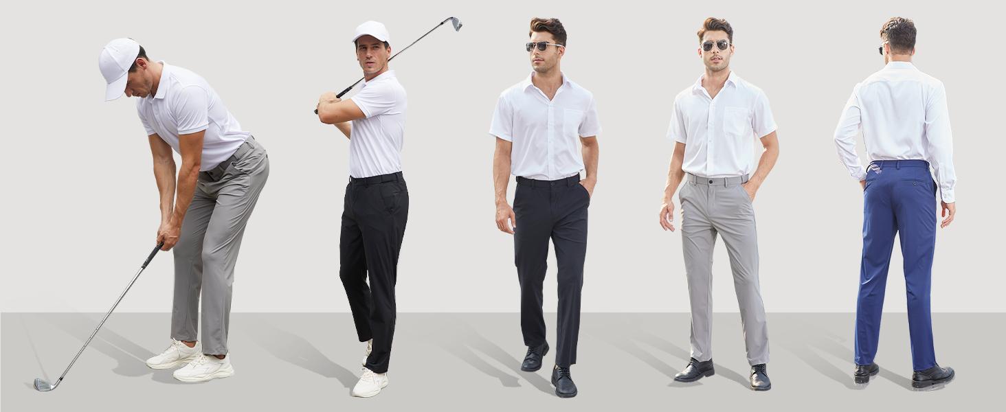 AMZPURE Men's Formal Stretch Menswear Pants - Flat Front, Wrinkle Free, Elastic Waistband, Office-Ready Look for Office Work Sohochic Style