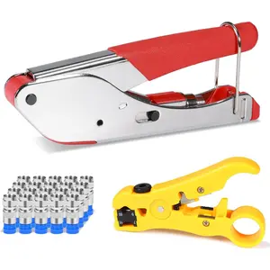 Coax   Kit Coaxial  Rg6 Compression Tool Kit with 20 count F RG6 Connectors, Wire Coax  Stripper Tool