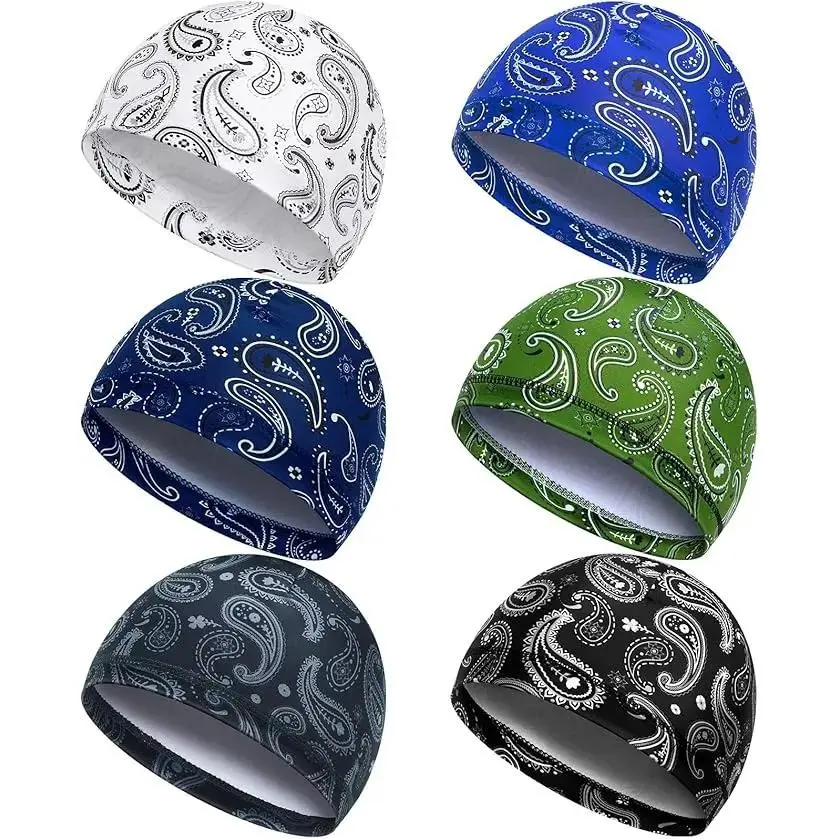 6 Pcs Men's Cooling Skull Cap Helmet Liners - Sweat-Wicking, Polyester Sports Hat for Bicycle Cycling, Running - Outdoor Headwear