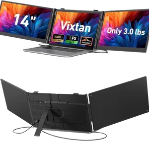 14" Triple Laptop Screen Extender, 3.0 lbs Lightweight FHD IPS Portable Monitor for Laptop, USB-C Plug & Play Multi Screen Attachment for 13-17.3" laptops with Windows/Mac/Chrome