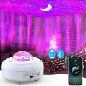 Projector with  Speaker, 1800mAh  Operated Night Light Galaxy Projector, Northern Lights  Projector with Moon, Mood Ambient Lighting for Bedroom  Girls Adults