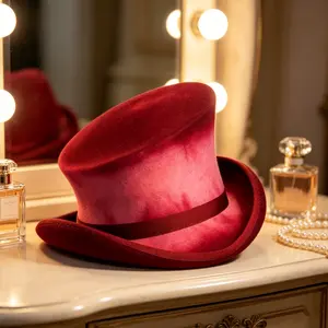 Unisex Gradient Red Vintage Wool Felt Fedora Hat - Rolled Brim, Mad Hatter Style, Fantasy Cosplay Hat, Fantasy Cosplay Hats