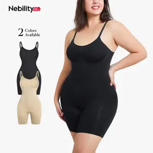 Nebility Womenswear Seamless Skin Friendly Cami Mid Thigh Bodysuit for Effortless Styling Basic Compression Corset Shapewear Romper