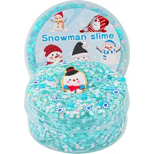 Snowman Glitter Blue & White Sequins Slime - Good Stretchy Crunchy Sensory Toy, Party Favors for Kids, Girls & Boys Gifts for Birthday Easter Hallowmas ,Valentines Day, Happy New Year