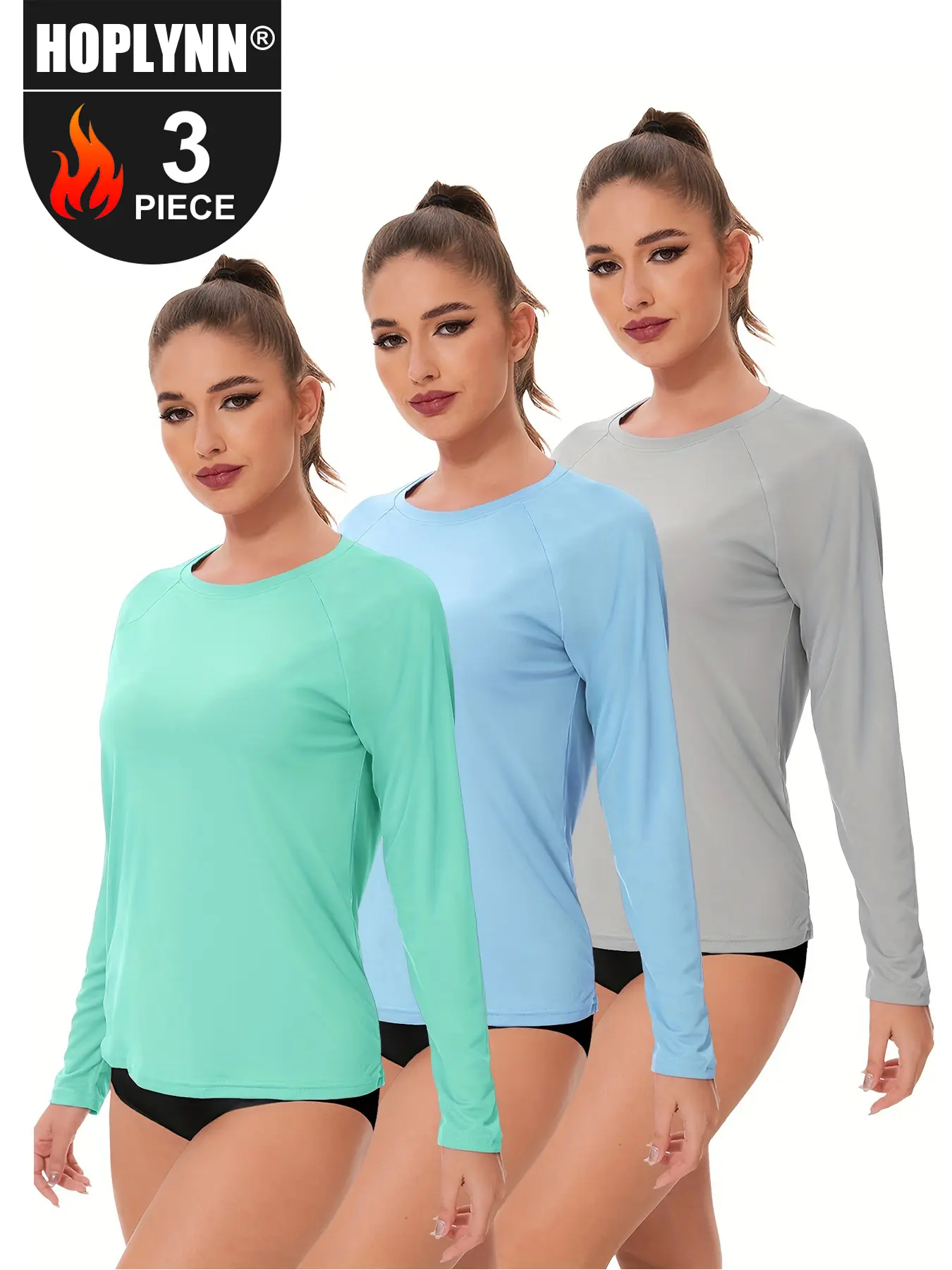 HOPLYNN 3 Pack Rash Guard for Women  basic Long sleeve shirt  Sleeve Swim Shirt Workout Hiking Tops  workout clothes women workout tops