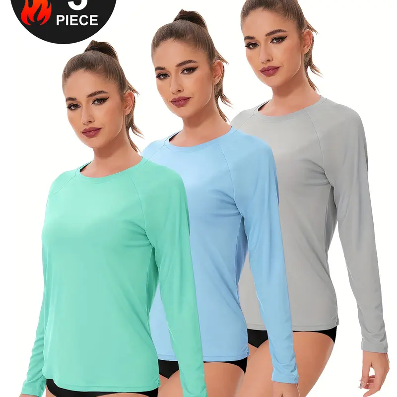 HOPLYNN 3 Pack Rash Guard for Women basic Long sleeve shirt Sleeve Swim Shirt Workout Hiking Tops workout clothes women workout tops