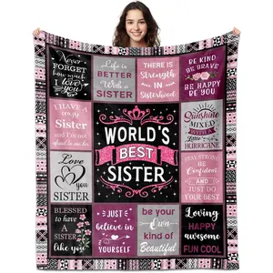 Butterfly & Letter Pattern Blanket, Present for Sister, Soft Warming Flannel Blanket, Napping Blanket for Rest Home Bedroom