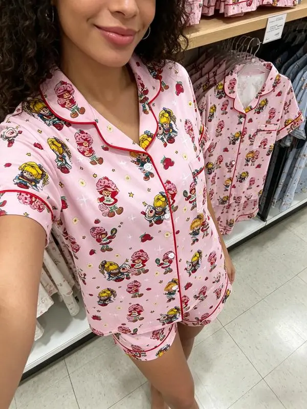 Women's Strawberry Pajama Set, Cute Button Front Sleepwear, Two Piece Lounge Set, Soft Comfortable Homewear for All Seasons