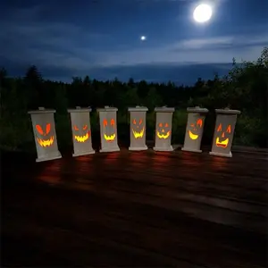 Halloween Cedar Wood Lanterns Jack-o'-lantern Decor Spooky Nature Decoration LED light included
