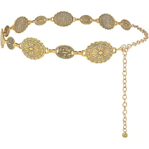 Women Boho Chain Belts For Dresses Jeans Western Cowgirl  Links Belt Adjustable Metal Concho Belt