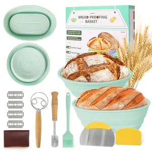 Sourdough Bread Baking Supplies - Silicone Banneton Bread Proofing Basket with Baking Tools, Non-Stick Bread Bowl - Heat Resistant, Dishwasher Safe, Foldable Bakeware Utensils moldes para gelatinas baking pans Kitchenware Home