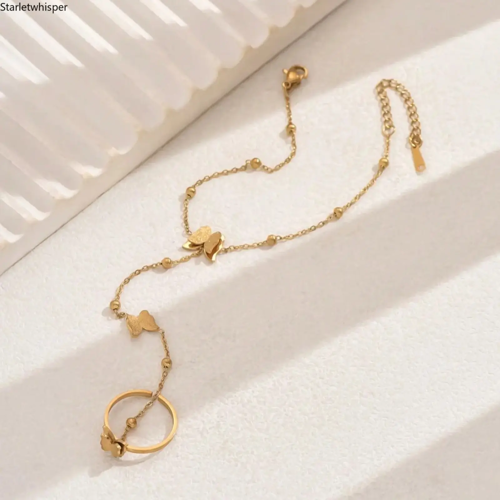 Vintage Butterfly Back Hand Chain Bracelet for Women, Versatile Trendy Jewelry, Casual Accessory for Daily, Vacation Wear & Holiday Gifting