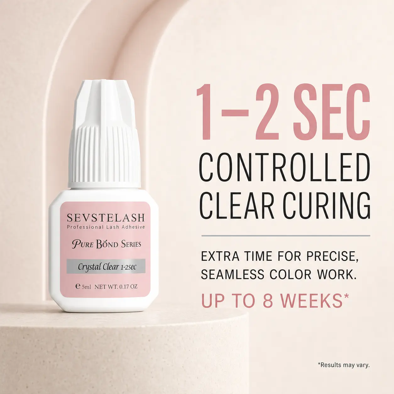 SEVSTELASH CRYSTAL CLEAR Professional Lash Extension Glue 5ml / 0.17 fl.oz / 1-2 Sec Dry /  Retention-8 Weeks / Powerful Flexible Transparent Adhesive/ Low-Irritation /  Wide Temperature & Humidity Range / Lash Tech Supplies