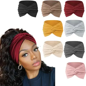 8PCS Wide Soft Ladies Headband Hair Wrap,Boho Fashion Headband,Elastic Yoga Hair Band,Hair Accessories,Hair Turban Knotting Stretchy Non-slip Big Hair Band