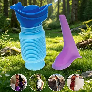 1set Leakproof Reusable Shrinkable Urine Bucket,Outdoor Standing Travel Car Urinal Equipped with Male & Female Funnel,Camping Roadside Emergency Portable Toilet Accessory