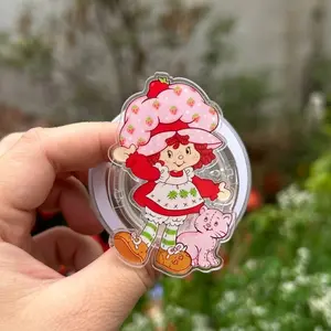 Strawberry Girl MagSafe Phone Grip – Cute Vintage Cartoon Magnetic Pop Socket & Kickstand – Kawaii Aesthetic Gift for Girls