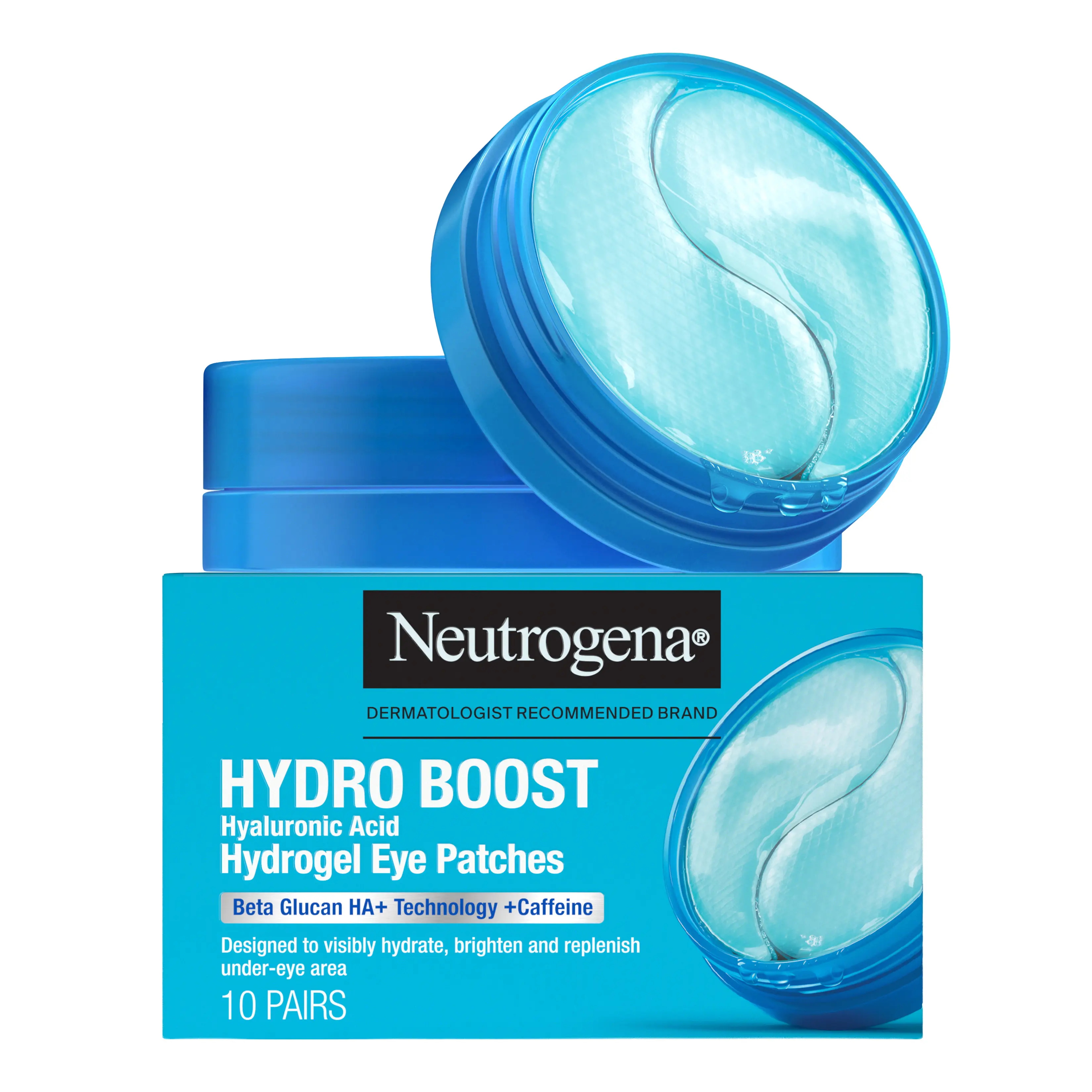 Neutrogena Hydro Boost Hydrogel Eye Patches with Hyaluronic Acid, Beta Glucan, and Caffeine, Cooling, Hydrating Under Eye Patches, Fragrance Free, 10 Pairs