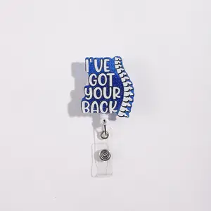 1pc Badge Reel Retractable Badge Holder Blue Flash Powder Base, Spinal Design with I've Got Your Back Text, Unique Accessory for Daily Use, Premium Decorative Badge