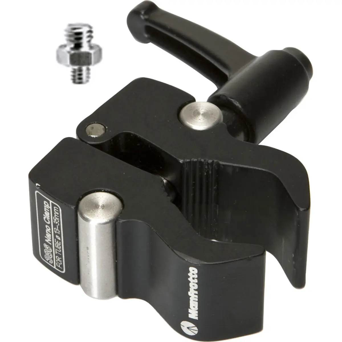 Manfrotto 386BC NANO Camera Clamp - 13-35mm, with 3/8"-1/4" Adapter, Lockable Handle for Camera Equipment Accessories, Aluminum