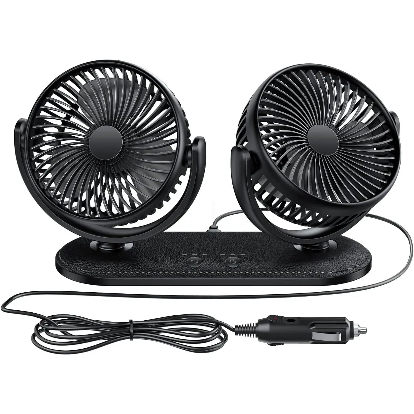 12V-24V Portable Dual-Head Rotatable Car Cooling Fan with Strong Air Circulation, Universal Fit for Truck, SUV, Boat, Leather Surface Compatible, Peel-and-Stick 3M Tapes Included