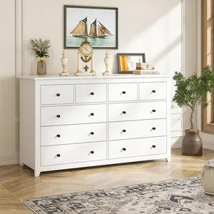 [2 Package Shipping]RaybeeFurniture 6/9/10 Drawer Wood Dresser, Modern Chest of Drawers with Smooth Metal Rails, Spacious Storage Cabinet for Bedroom, Closet, Living Room & Guest Room; Elegant Large Capacity Dresser for Upscale Homes & Stylish Home Décor