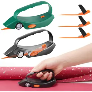 2-Pack Wrapping Paper Cutter with 3 Replaceable Blades New Gift Wrap Cutter with Wheels Birthday and Christmas Wrapping Paper Cutter Slider for Home, Office or Classroom (Black & Green)