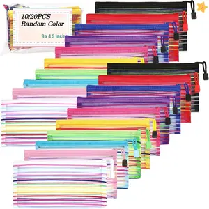 10/20pcs Multi-Functional Nylon Mesh Zipper Pouches for Travel and Office Organization, Pencil Case, Pen Storage, 9.0x7.0inch Zippered File Jackets & Pockets, Random Colors