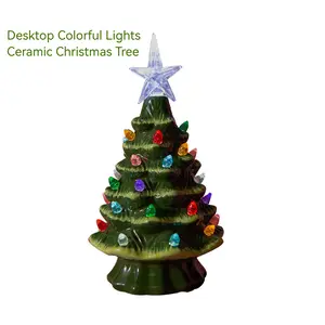 Ceramic Christmas Tree Desktop Decoration with LED Lights, Multi-Color Ceramic Xmas Tree for Holiday Party Home Decor (no Batteries)