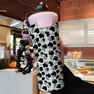600ML Insulated Cup with Beaded Bracelet, Leopard Print Stainless Steel Mug, Leak-Proof Durable Coffee Travel Cup