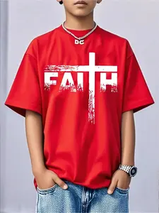 Boys' and teenagers' casual patterned printed round-neck short-sleeve T-shirt, summer top, Graphic Tees