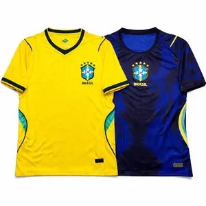 Brazil Football Jersey Embroidered Logo Short Sleeve Yellow Home & Blue Away Shirt Breathable Lightweight Soccer Fan Gift Athletic Fit Unisex Sportswear Top