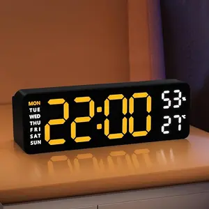 9.5 Inch LED Wall Clock with Big Bold Digits,Temperature & Humidity Monitor, Auto Dimming Large Display, Easy to Read Across the Room, Dual Alarm Clock for Elderly, Parents & Family, Desk or Wall Mount for Bedroom, Kitchen, Living Room, 12/24H with Snooze