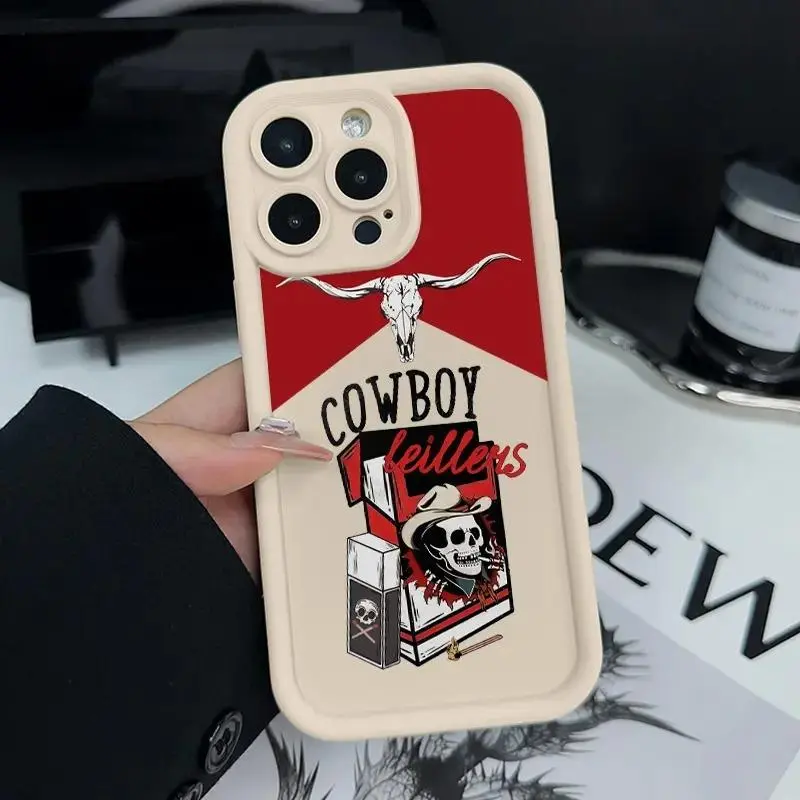 Phone Case Suitable for Iphone 11/12/13/14/15/16/17 Pro Promax Plus Air,Cowboy Skull Cigars Pattern Soft Matte TPU Armor Lens Protection Rugged Phone Back Cover for Boy