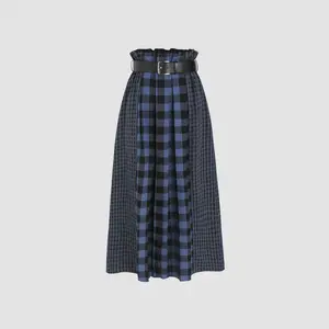 Cider [size 0-10] High Waist Plaid Patchy Belted Maxi Skirt