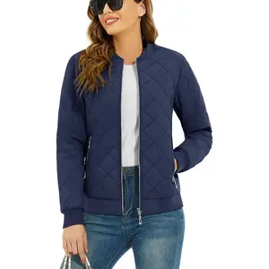Women's Diamond Quilted Jackets Lightweight Casual Bomber Jacket Warm Winter Coats Full Zip with Pockets