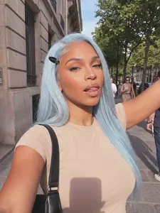 26 Inch Light Blue Lace Front Wig for Women, 13x4 180 Density Pre-Plucked, Heat Resistant, Glueless, Daily Use & Party, Frontal Wigs