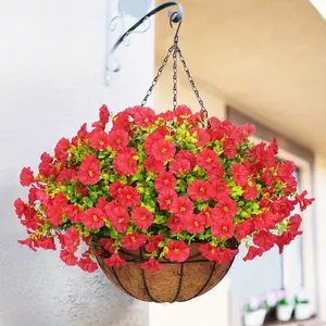 Artificial Hanging Flowers for Outdoors, Artificial Hanging Plants with Baskets, UV Resistant Fake Hanging Flowers Spring Summer Decor, Fake Hanging Plants for Porch Patio Garden Decor