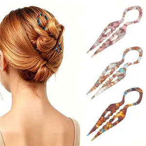 3 Pack French Hair Pins Acrylic Hair Forks for Effortless Bun Updo Chignons & French Twists, Serrated Anti-Slip Design Curved Angle Chopsticks Styling Hair Accessories for Women