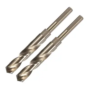 2 count Reduced Shank Twist Drill Bits 16mm Black Nitride &  Titanium Coated High Speed Steel 6542 with 10mm Shank for Stainless Steel Alloy Metal Plastic