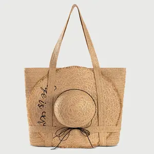 2026 New Straw Bag with Hat, Vacation Style Woven Bag, Popular Women's Bag