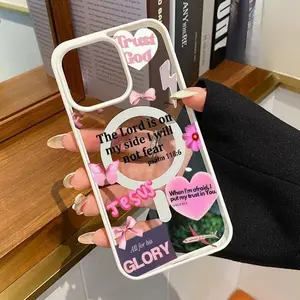 Divine Strength Pattern Magnetic Phone Case Supports Wireless Charging for iPhone 17 16 15 14 Pro Max 13 12 11 XR XS Plus Shockproof Non Slip Protection Silicone Transparent Acrylic Cover Cellphone Protective