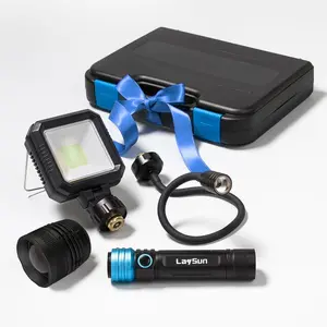 LaySun Rechargeable Work Light - Flashlight - Gooseneck Light 3 in 1 Kit - 4000mAh Magnetic with COB Flood Light Design, Zoom Flashlight,5 Lighting Modes Mechanic Light for Car Repairing/Emergency