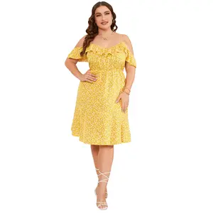 Plus Size Cold Shoulder Floral Dress | Ruffle Trim & Waist Cinch fashion
