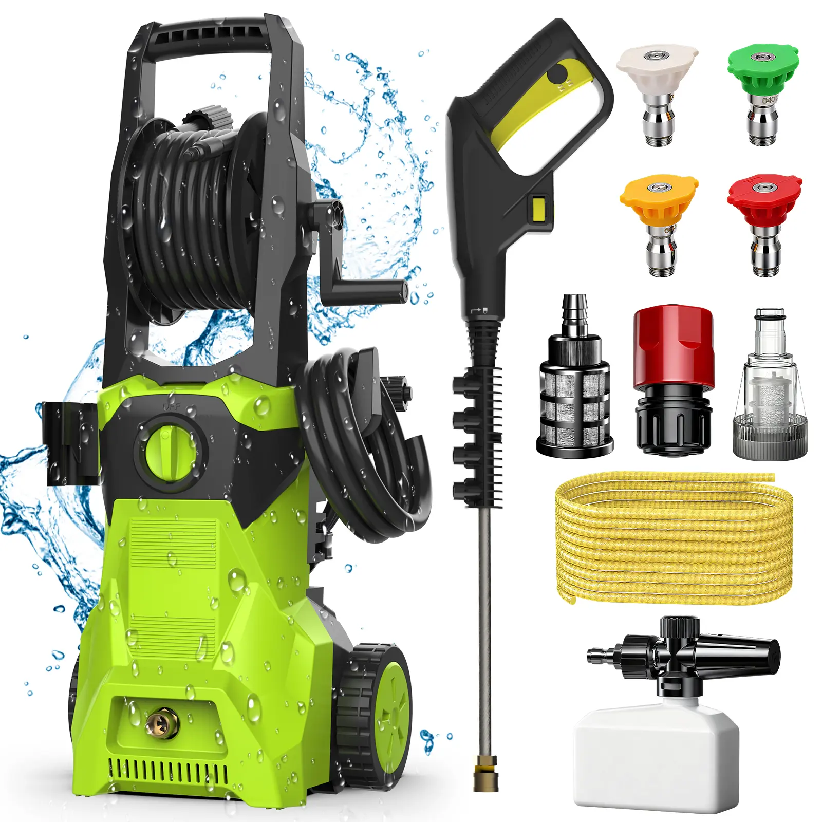 Electric High Pressure Washer, Portable Power Washer With 4 Nozzles Foam Cannon For Car Washing Patio Deck Driveway Cleaning